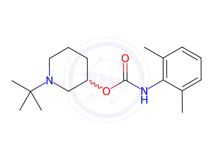 Chemical structure of N-(2,6-Dimethylphenyl)carbamic acid 1-tert-butyl-3-piperidinyl ester