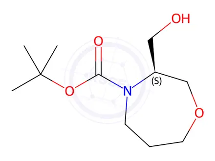 Chemical structure of 1,4-Oxazepine-4(5H)-carboxylic acid, tetrahydro-3-(hydroxymethyl)-, 1,1-dimethylethyl ester, (3S)-