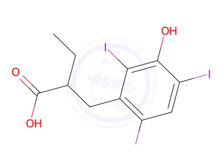 Chemical structure of alpha-Ethyl-beta-(3-hydroxy-2,4,6-triiodophenyl)propionic acid