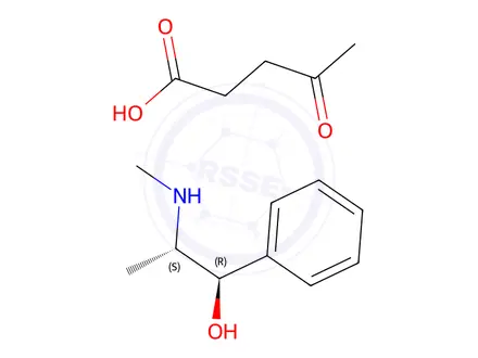 Chemical structure of 4-oxovaleric acid, compound with [R-(R*,S*)]-alpha-[1-(methylamino)ethyl]benzenemethanol (1:1)