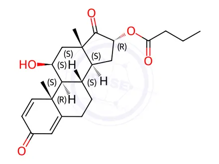 Chemical structure of (11β,16α)-11-Hydroxy-16-(1-oxobutoxy)-androsta-1,4-diene-3,17-dione