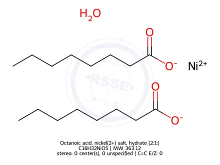 Chemical structure of Octanoic acid, nickel(2+) salt, hydrate (2:1:)