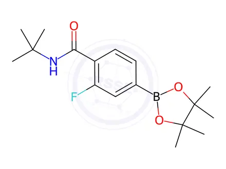 Chemical structure of N-(tert-Butyl)-2-fluoro-4-(4,4,5,5-tetramethyl-1,3,2-dioxaborolan-2-yl)benzamide