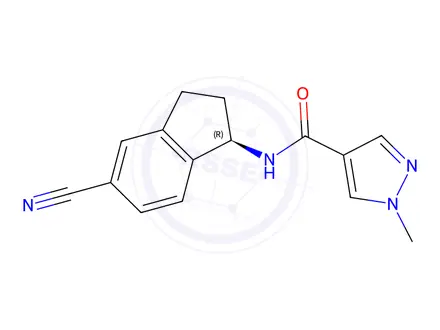 Chemical structure of (R)-N-(5-Cyano-2,3-dihydro-1H-inden-1-yl)-1-methyl-1H-pyrazole-4-carboxamide