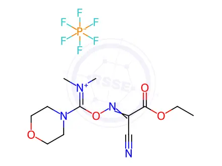 Chemical structure of (1-Cyano-2-ethoxy-2-oxoethylidenaminooxy)dimethylamino-morpholino-carbenium hexafluorophosphate