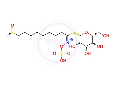 Chemical structure of 9-(Methylsulfinyl)-N-(sulfooxy)nonanimidothioic acid S-(β-D-glucopyranosyl) ester