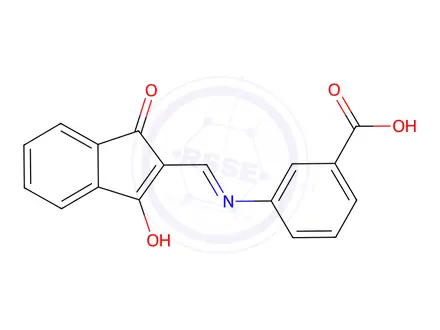 Chemical structure of 3-(((1,3-Dioxo-1,3-dihydro-2H-inden-2-ylidene)methyl)amino)benzoic acid