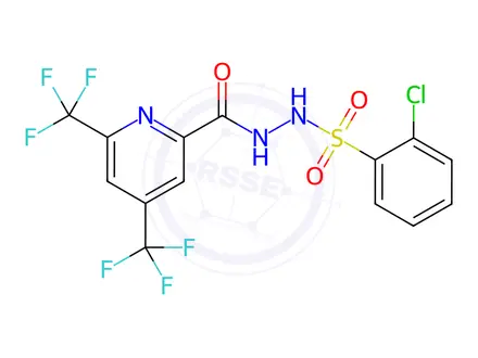 Chemical structure of N'-(4,6-bis(trifluoromethyl)picolinoyl)-2-chlorobenzenesulfonohydrazide