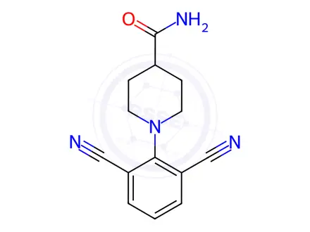Chemical structure of 1-(2,6-dicyanophenyl)-4-piperidinecarboxamide