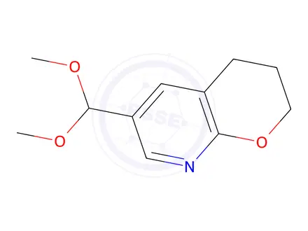 Chemical structure of 6-(Dimethoxymethyl)-3,4-dihydro-2H-pyrano[2,3-b]pyridine