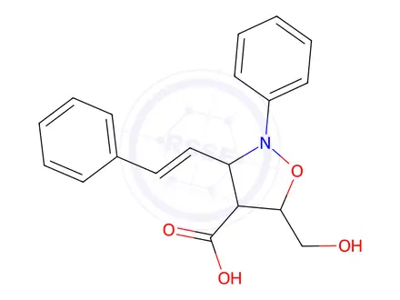 Chemical structure of 5-(Hydroxymethyl)-2-phenyl-3-styrylisoxazolidine-4-carboxylic acid