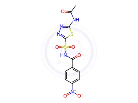 Chemical structure of N-((5-Acetamido-1,3,4-thiadiazol-2-yl)sulfonyl)-4-nitrobenzamide
