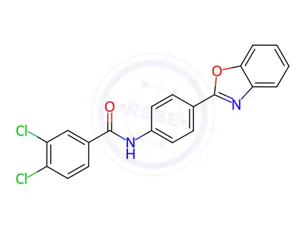Chemical structure of N-(4-(benzo[d]oxazol-2-yl)phenyl)-3,4-dichlorobenzamide