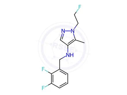 Chemical structure of N-(2,3-difluorobenzyl)-1-(2-fluoroethyl)-5-methyl-1H-pyrazol-4-amine