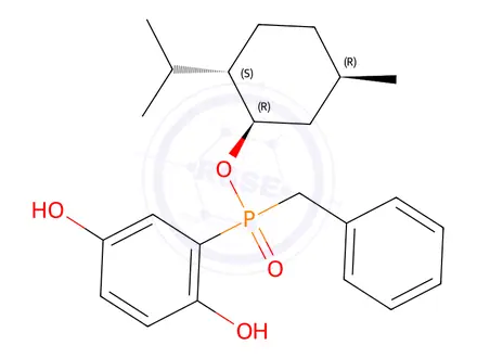 Chemical structure of (Sp)-(1R,2S,5R)-2-Isopropyl-5-methylcyclohexyl benzyl(2,5-dihydroxyphenyl)phosphinate