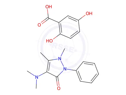 Chemical structure of 2,5-dihydroxybenzoic acid, compound with 4-(dimethylamino)-1,2-dihydro-1,5-dimethyl-2-phenyl-3H-pyrazol-3-one (1:1)