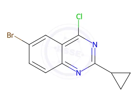 Chemical structure of Quinazoline, 6-bromo-4-chloro-2-cyclopropyl-