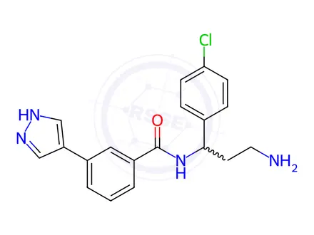 Chemical structure of N-(3-Amino-1-(4-chlorophenyl)propyl)-3-(1H-pyrazol-4-yl)benzamide