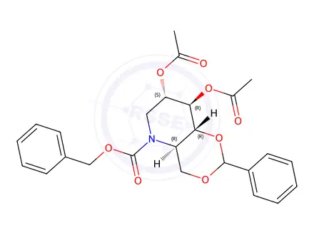 Chemical structure of N-Benzyloxycarbonyl-4,6-O-phenylmethylene Deoxynojirimycin Diacetate