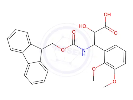 Chemical structure of (2S,3S)-3-((((9H-Fluoren-9-yl)methoxy)carbonyl)amino)-3-(2,3-dimethoxyphenyl)-2-hydroxypropanoic acid