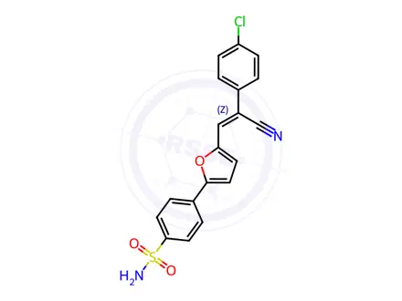 Chemical structure of (Z)-4-(5-(2-(4-chlorophenyl)-2-cyanovinyl)furan-2-yl)benzenesulfonamide