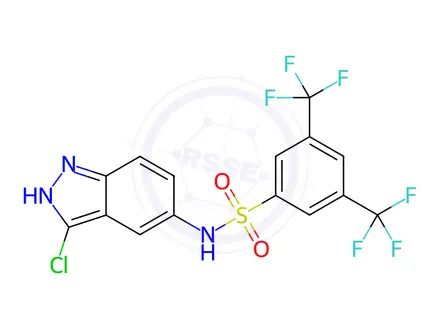 Chemical structure of N-(3-Chloro-1H-indazol-5-yl)-3,5-bis(trifluoromethyl)benzenesulphonamide