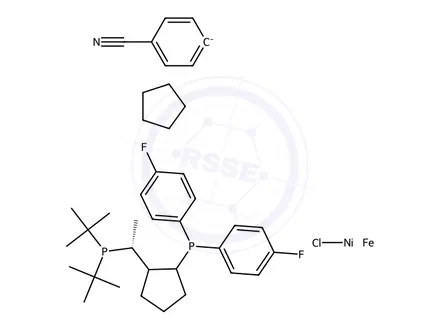 Chemical structure of Chloro(4-cyanophenyl){(R)-1-[(S)-2-(bis(4-fluorophenyl)phosphinoferrocenyl]ethyl(di-t-butylphosphine)}nickel(II)