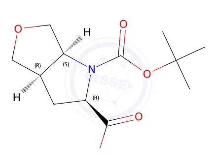Chemical structure of (2R,3aR,6aS)-1-(tert-butoxycarbonyl)hexahydro-1H-furo[3,4-b]pyrrole-2-carboxylic acid