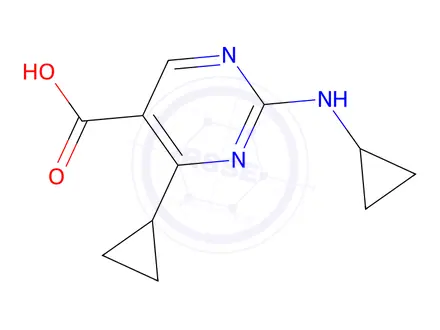 Chemical structure of 4-Cyclopropyl-2-(cyclopropylamino)pyrimidine-5-carboxylic acid