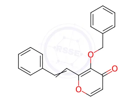 Chemical structure of 2-[(1E)-2-Phenylethenyl]-3-(phenylmethoxy)-4H-pyran-4-one