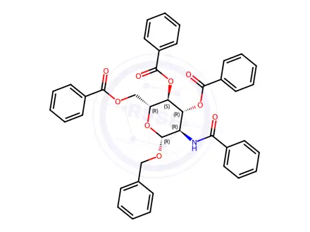 Chemical structure of BENZYL-2-BENZAMIDO-3,4,6-TRI-O-BENZOYL-2-DEOXY-BETA-D-GLUCOPYRANOSIDE