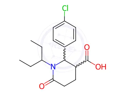 Chemical structure of 2-(4-chlorophenyl)-1-(1-ethylpropyl)-6-oxo-3-piperidinecarboxylic acid