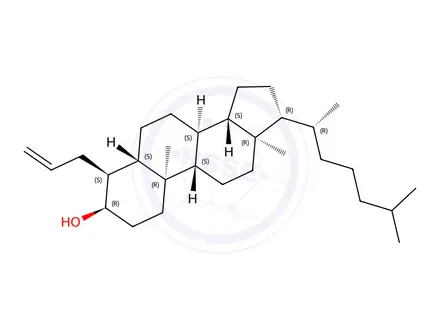 Chemical structure of (3R,4S,5S,8S,9S,10R,13R,14S,17R)-4-Allyl-10,13-dimethyl-17-((R)-6-methylheptan-2-yl)hexadecahydro-1H-cyclopenta[a]phenanthren-3-ol