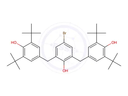 Chemical structure of 2,6-Bis[[3,5-bis(1,1-dimethylethyl)-4-hydroxyphenyl]methyl]-4-bromophenol