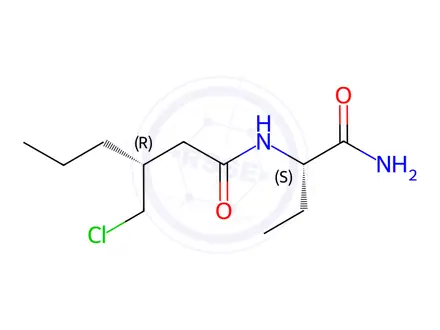 Chemical structure of (R)-N-((S)-1-Amino-1-oxobutan-2-yl)-3-(chloromethyl)hexanamide