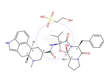 Chemical structure of 5'alpha-benzyl-9,10alpha-dihydro-12'-hydroxy-2'-isopropylergotaman-3',6',18-trione mono(2-hydroxyethanesulphonate)