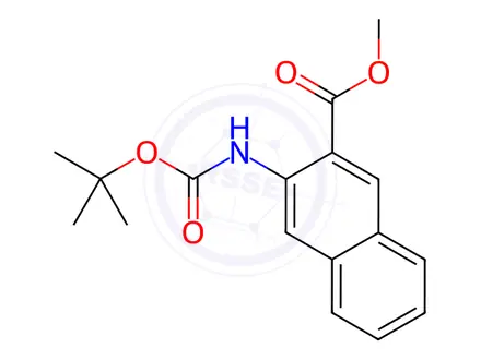 Chemical structure of 2-Naphthalenecarboxylic acid, 3-[[(1,1-dimethylethoxy)carbonyl]amino]-, methyl ester