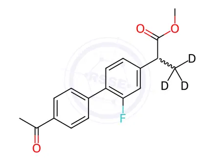 Chemical structure of 2-(4'-Acetyl-2-fluoro-biphenyl-4-yl)propionic Acid-d3 Methyl Ester