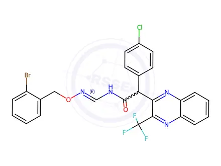 Chemical structure of N-[(1E)-{[(2-bromophenyl)methoxy]imino}methyl]-2-(4-chlorophenyl)-2-[3-(trifluoromethyl)quinoxalin-2-yl]acetamide