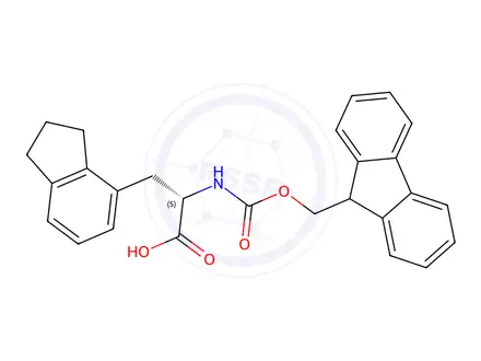 Chemical structure of (2S)-3-(2,3-dihydro-1H-inden-4-yl)-2-({[(9H-fluoren-9-yl)methoxy]carbonyl}amino)propanoic acid