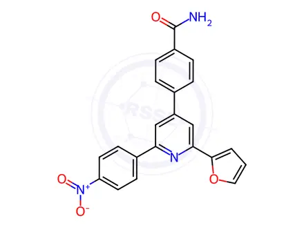 Chemical structure of 4-[2-(2-Furanyl)-6-(4-nitrophenyl)-4-pyridinyl]benzamide
