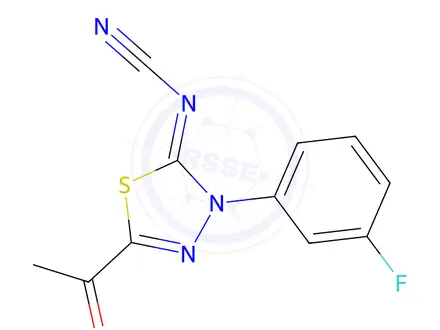 Chemical structure of 2-Acetyl-5-cyanimino-4,5-dihydro-4-(3-fluorophenyl)-1,3,4-thiadiazole