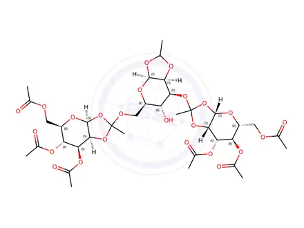 Chemical structure of (3aS,5R,6R,7S,7aS)-5-(acetoxymethyl)-2-(((3aS,5R,6R,7S,7aS)-5-((((3aS,5R,6R,7S,7aS)-6,7-diacetoxy-5-(acetoxymethyl)-2-methyltetrahydro-5H-[1,3]dioxolo[4,5-b]pyran-2-yl)oxy)methyl)-