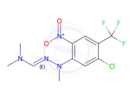 Chemical structure of N'-[5-chloro-2-nitro-4-(trifluoromethyl)phenyl]-N,N,N'-trimethylhydrazonoformamide