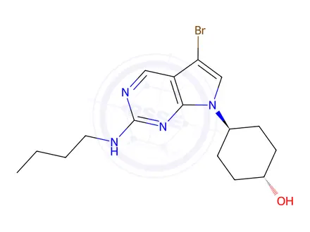 Chemical structure of (1R,4r)-4-(5-bromo-2-(butylamino)-7H-pyrrolo[2,3-d]pyrimidin-7-yl)cyclohexan-1-ol