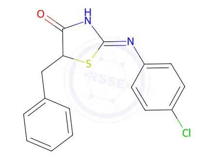 Chemical structure of (E)-5-benzyl-2-((4-chlorophenyl)imino)thiazolidin-4-one