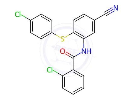 Chemical structure of 2-CHLORO-N-(2-[(4-CHLOROPHENYL)SULFANYL]-5-CYANOPHENYL)BENZENECARBOXAMIDE