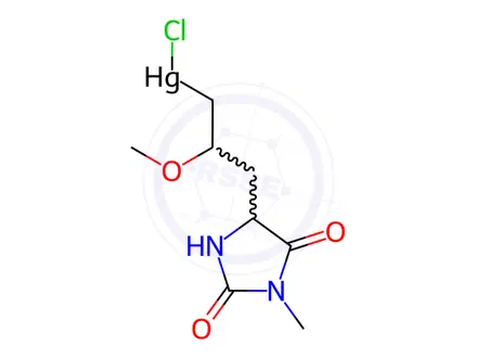 Chemical structure of 5-[3-[Chloromercurio(II)]-2-methoxypropyl]-3-methylhydantoin