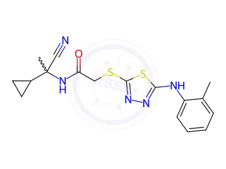Chemical structure of N-(1-Cyano-1-cyclopropylethyl)-2-((5-(o-tolylamino)-1,3,4-thiadiazol-2-yl)thio)acetamide