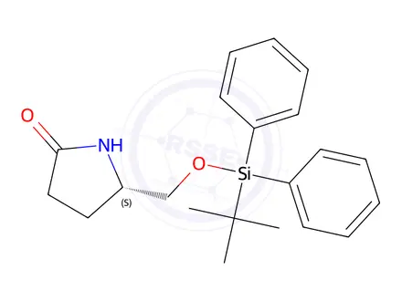 Chemical structure of (2S)-2-[[[(1,1-DIMETHYLETHYL)DIPHENYLSILYL]OXY]METHYL]-5-OXO-1-PYRROLIDINE